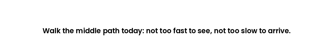 Walk the middle path today: not too fast to see, not too slow to arrive.